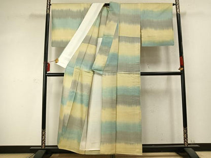 平和屋着物▽上質な紬 単衣 横段文 正絹 逸品 AABD0104fy