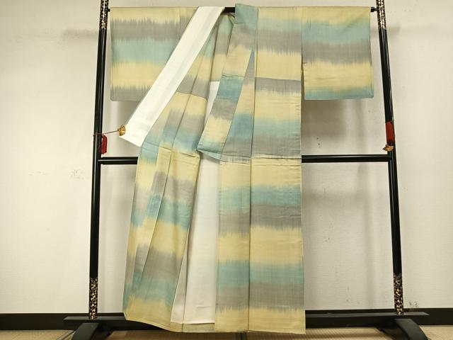 平和屋着物▽上質な紬 単衣 横段文 正絹 逸品 AABD0104fy