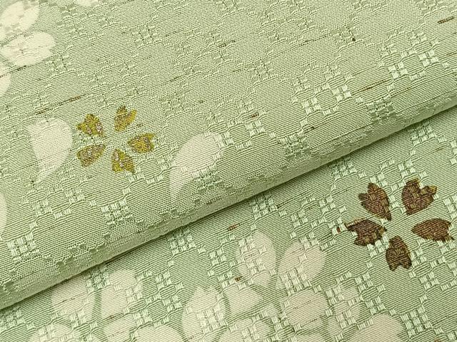平和屋着物▽訪問着 単衣 花織 紬地 舞桜文 暈し染め 銀彩 ロング丈 正絹 逸品 AABD0107fy