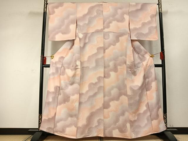 平和屋着物▽上質な小紋 単衣 散らし文 暈し染め 正絹 逸品 AABD0108fy