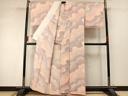 平和屋着物▽上質な小紋 単衣 散らし文 暈し染め 正絹 逸品 AABD0108fy