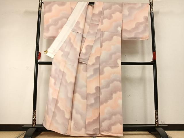 平和屋着物▽上質な小紋 単衣 散らし文 暈し染め 正絹 逸品 AABD0108fy