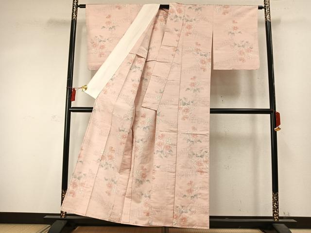 平和屋着物▽上質な紬 単衣 草花文 正絹 逸品 未使用 AABD0109fy