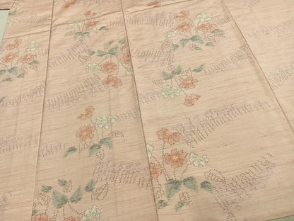 平和屋着物▽上質な紬 単衣 草花文 正絹 逸品 未使用 AABD0109fy