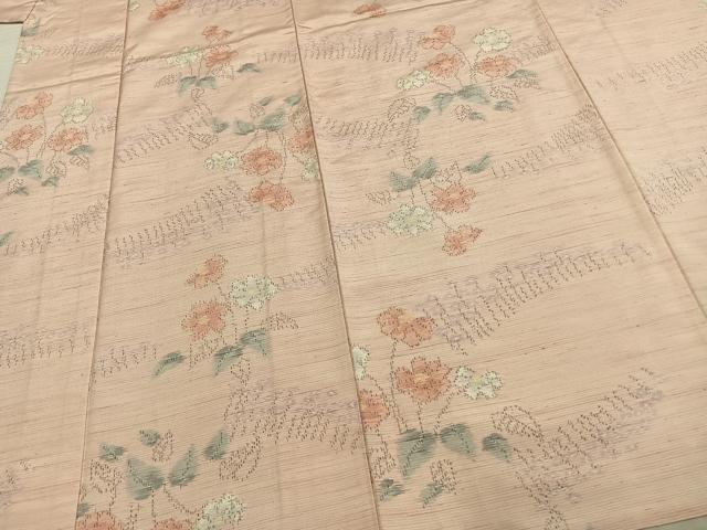 平和屋着物▽上質な紬 単衣 草花文 正絹 逸品 未使用 AABD0109fy