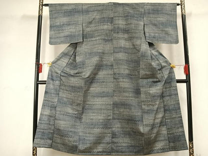 平和屋着物▽上質な紬 単衣 横段文 正絹 逸品 未使用 AABD0110fy