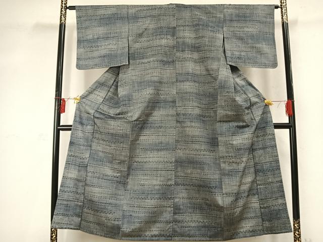 平和屋着物▽上質な紬 単衣 横段文 正絹 逸品 未使用 AABD0110fy
