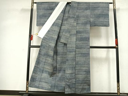平和屋着物▽上質な紬 単衣 横段文 正絹 逸品 未使用 AABD0110fy