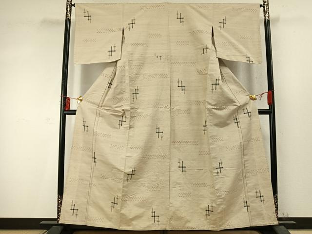 平和屋着物▽上質な紬 単衣 十字絣 正絹 逸品 AABD0111fy