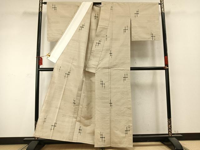 平和屋着物▽上質な紬 単衣 十字絣 正絹 逸品 AABD0111fy
