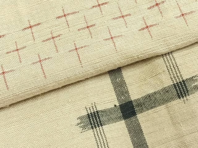 平和屋着物▽上質な紬 単衣 十字絣 正絹 逸品 AABD0111fy