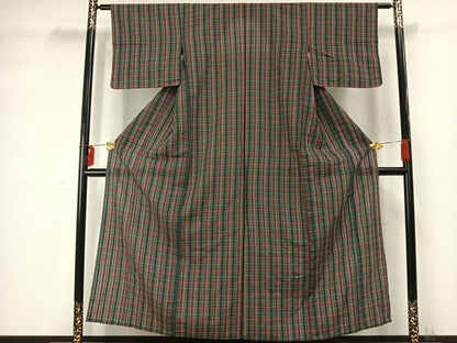 平和屋着物▽上質な小紋 単衣 格子 正絹 逸品 AABD0113fy