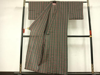 平和屋着物▽上質な小紋 単衣 格子 正絹 逸品 AABD0113fy