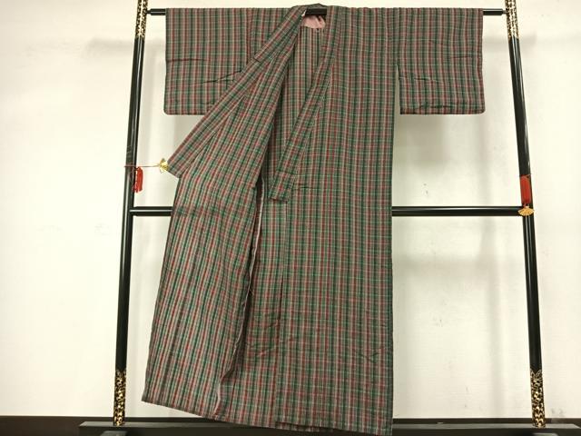 平和屋着物▽上質な小紋 単衣 格子 正絹 逸品 AABD0113fy