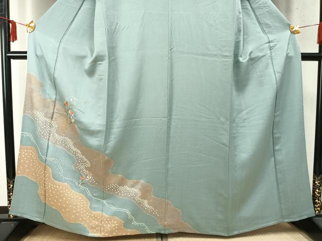平和屋着物▽訪問着 単衣 絞り 刺繍 草花文 金糸 金彩 正絹 逸品 AABD0116fy