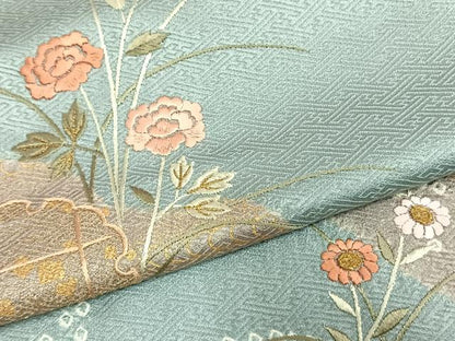 平和屋着物▽訪問着 単衣 絞り 刺繍 草花文 金糸 金彩 正絹 逸品 AABD0116fy