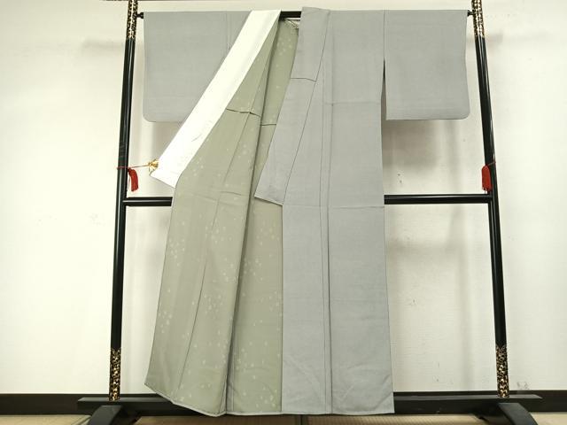平和屋着物▽江戸小紋 単衣 万筋 灰色×白色 正絹 逸品 AABD0118fy