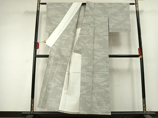平和屋着物▽本塩沢 単衣 風景文 正絹 逸品 AABD0119fy