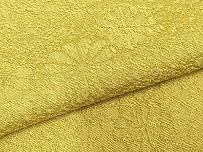 平和屋着物▽上質な色無地 単衣 花尽くし地紋 黄支子色 正絹 逸品 AABD0120fy