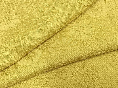 平和屋着物▽上質な色無地 単衣 花尽くし地紋 黄支子色 正絹 逸品 AABD0120fy