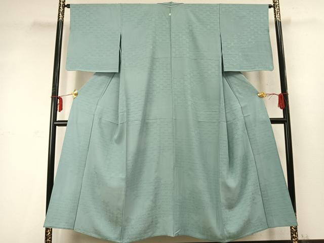 平和屋着物▽上質な色無地　単衣　七宝花地紋　秘色色　正絹　逸品　未使用　AABD0121fy