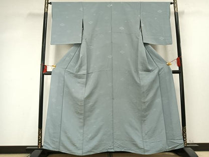 平和屋着物▽上質な色無地 単衣 菱地紋 湊鼠色 正絹 逸品 AABD0122fy