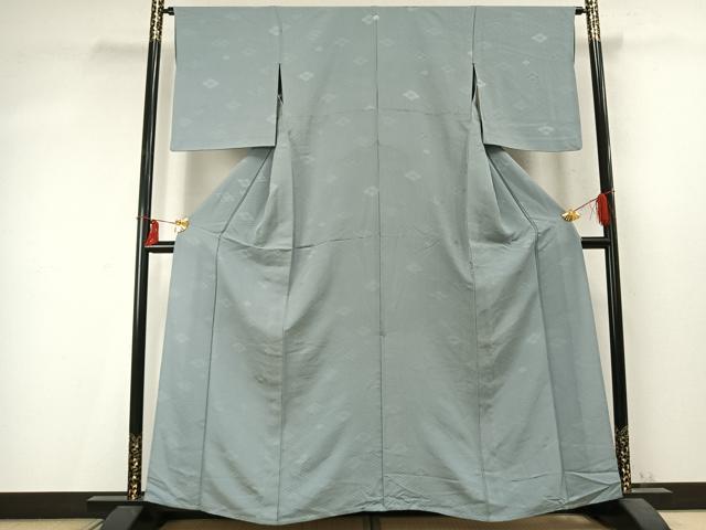 平和屋着物▽上質な色無地 単衣 菱地紋 湊鼠色 正絹 逸品 AABD0122fy
