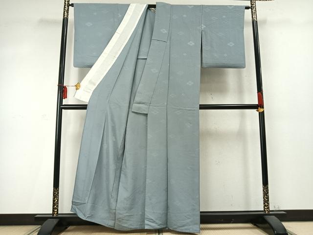 平和屋着物▽上質な色無地 単衣 菱地紋 湊鼠色 正絹 逸品 AABD0122fy
