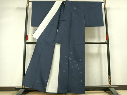 平和屋着物▽本塩沢 訪問着 単衣 色紙重ね文 正絹 逸品 AABD0124fy