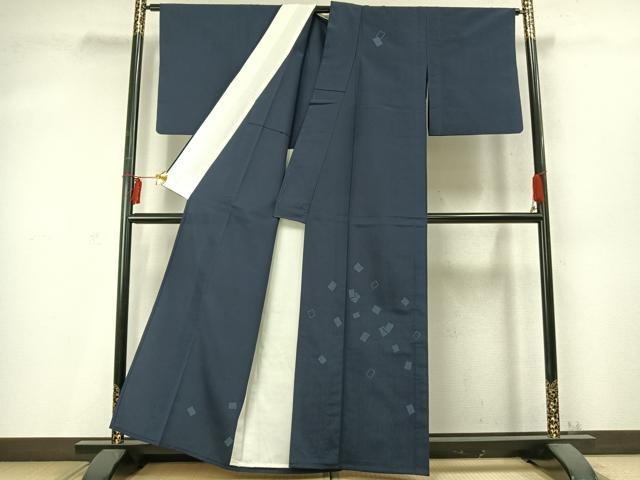 平和屋着物▽本塩沢 訪問着 単衣 色紙重ね文 正絹 逸品 AABD0124fy