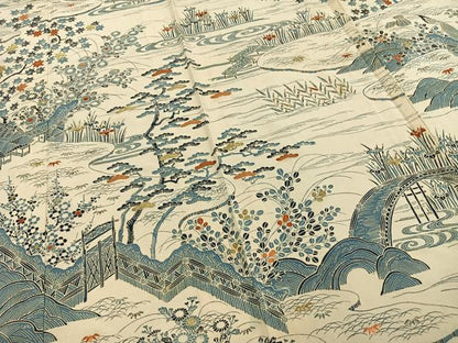 平和屋着物▽訪問着 単衣 刺繍 風景花文 金糸 正絹 逸品 AABD0125fy