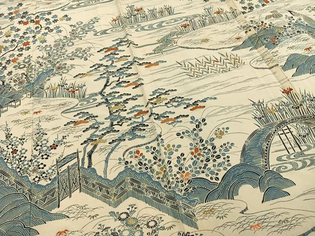 平和屋着物▽訪問着 単衣 刺繍 風景花文 金糸 正絹 逸品 AABD0125fy
