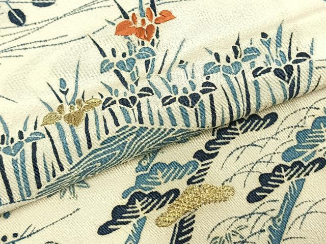 平和屋着物▽訪問着 単衣 刺繍 風景花文 金糸 正絹 逸品 AABD0125fy