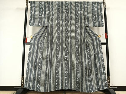 平和屋着物▽上質な小紋 単衣 間道 鬼しぼ縮緬 正絹 逸品 AABD0128fy