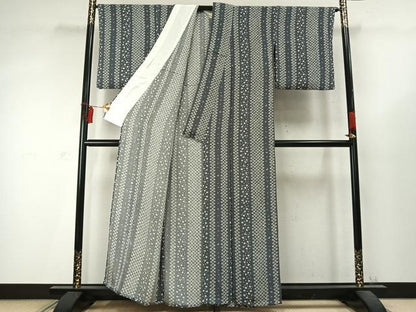 平和屋着物▽上質な小紋 単衣 間道 鬼しぼ縮緬 正絹 逸品 AABD0128fy