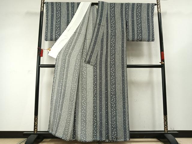 平和屋着物▽上質な小紋 単衣 間道 鬼しぼ縮緬 正絹 逸品 AABD0128fy