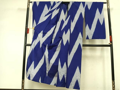 平和屋着物▽上質な紬 単衣 幾何学文様 正絹 逸品 AABD0129fy