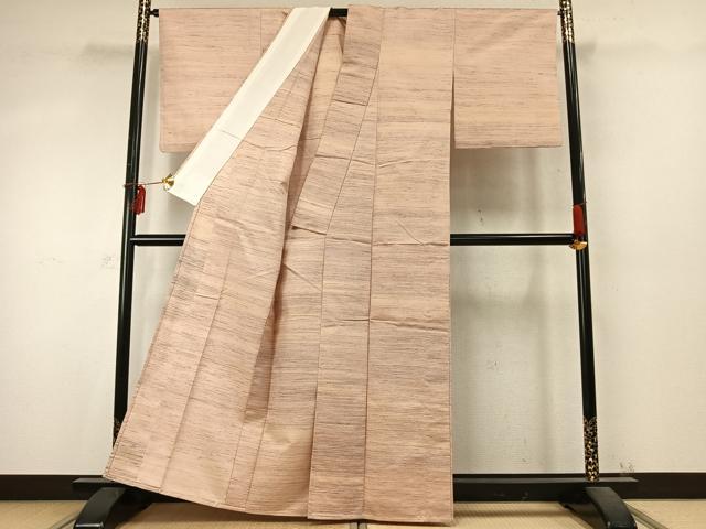 平和屋着物▽上質な紬 単衣 横縞 正絹 逸品 AABD0134fy