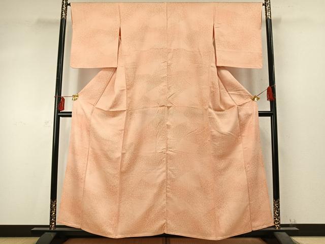 平和屋着物▽上質な小紋 単衣 切嵌花文 正絹 逸品 AABD0136fy