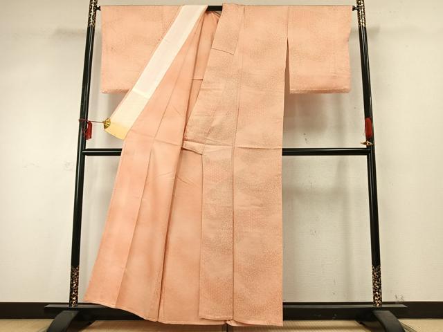 平和屋着物▽上質な小紋 単衣 切嵌花文 正絹 逸品 AABD0136fy