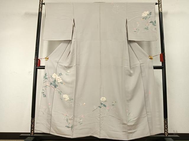 平和屋着物▽訪問着 単衣 友禅 作家物 枝花文 正絹 逸品 AABD0139fy