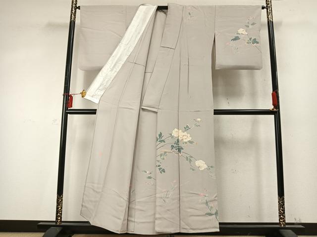 平和屋着物▽訪問着 単衣 友禅 作家物 枝花文 正絹 逸品 AABD0139fy
