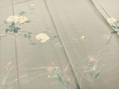 平和屋着物▽訪問着 単衣 友禅 作家物 枝花文 正絹 逸品 AABD0139fy