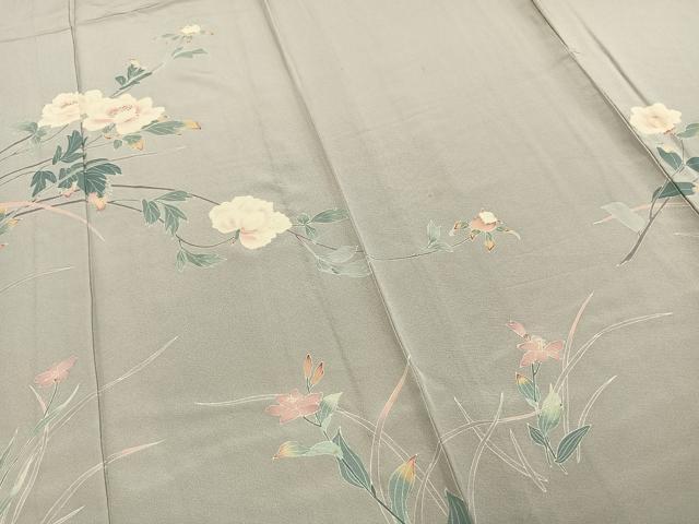 平和屋着物▽訪問着 単衣 友禅 作家物 枝花文 正絹 逸品 AABD0139fy