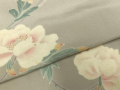平和屋着物▽訪問着 単衣 友禅 作家物 枝花文 正絹 逸品 AABD0139fy