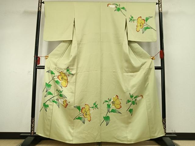平和屋着物▽訪問着 単衣 枝花文 正絹 逸品 AABD0143fy