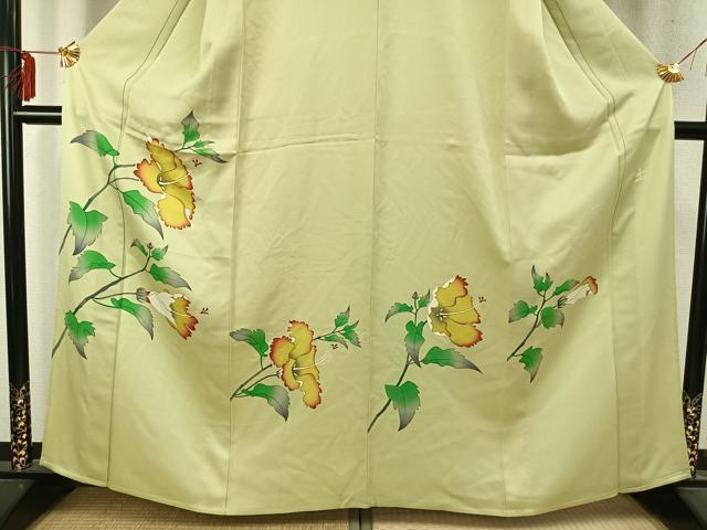 平和屋着物▽訪問着 単衣 枝花文 正絹 逸品 AABD0143fy