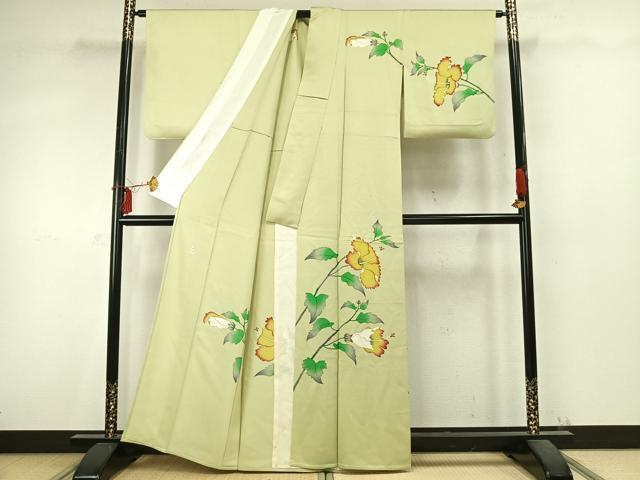 平和屋着物▽訪問着 単衣 枝花文 正絹 逸品 AABD0143fy