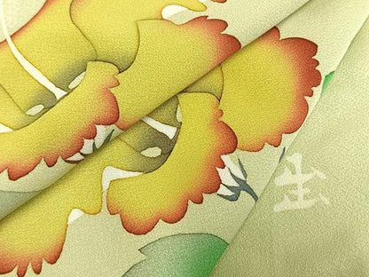 平和屋着物▽訪問着 単衣 枝花文 正絹 逸品 AABD0143fy