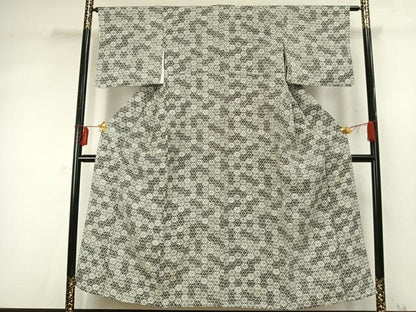 平和屋着物▽上質な小紋 単衣 麻の葉文様 正絹 逸品 AABD0144fy